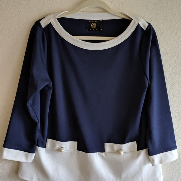 Vecceli Italy Tops - Vecceli Italy Women's Dark Blue & White Top